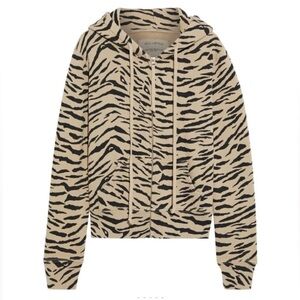 Nili Lotan Callie Zip Up Hoodie in Sandstone and Black Zebra Print Size Small